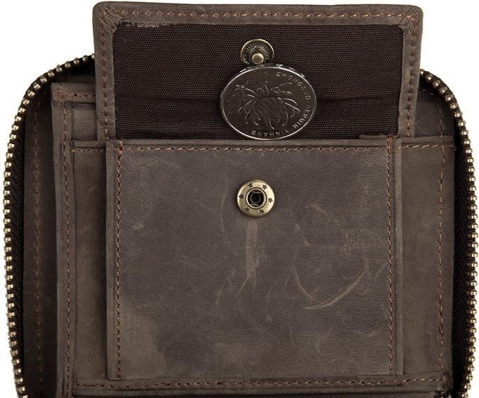 Средний мужской кошелек темно-коричневого цвета на молнии Vintage (14224) 
