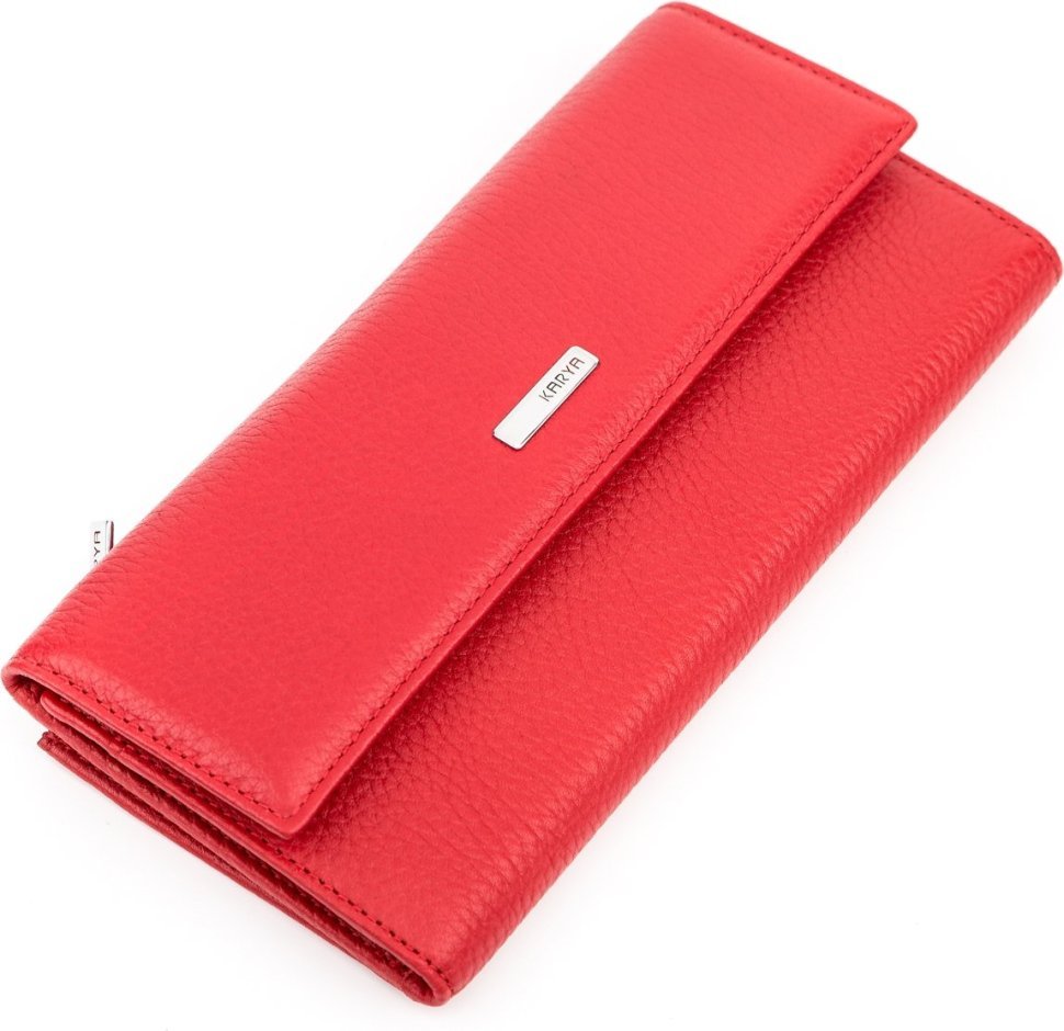 Добротный женский кошелек из натуральной кожи флотар красного цвета с клапаном KARYA (2417161) фото №1 Добротный женский кошелек из натуральной кожи флотар красного цвета с клапаном KARYA (2417161) modnotak фото №1