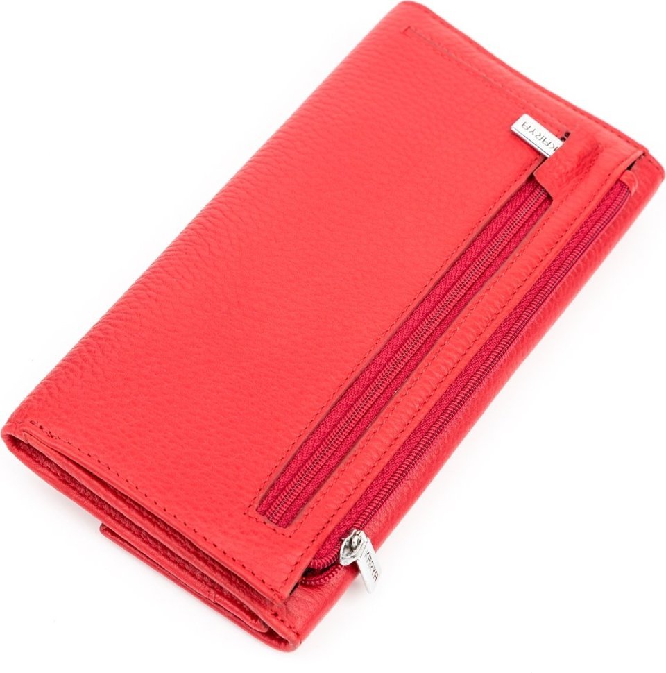 Добротний жіночий гаманець із натуральної шкіри флотар червоного кольору з клапаном KARYA (2417161)