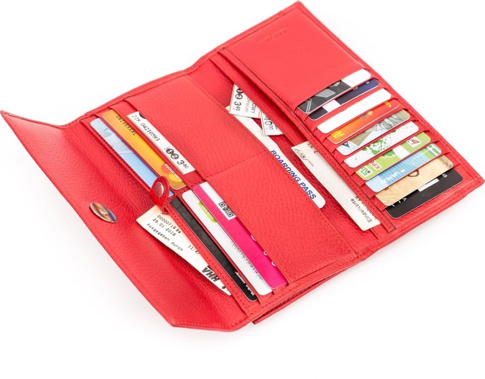 Добротный женский кошелек из натуральной кожи флотар красного цвета с клапаном KARYA (2417161) фото №3 Добротный женский кошелек из натуральной кожи флотар красного цвета с клапаном KARYA (2417161) modnotak фото №3