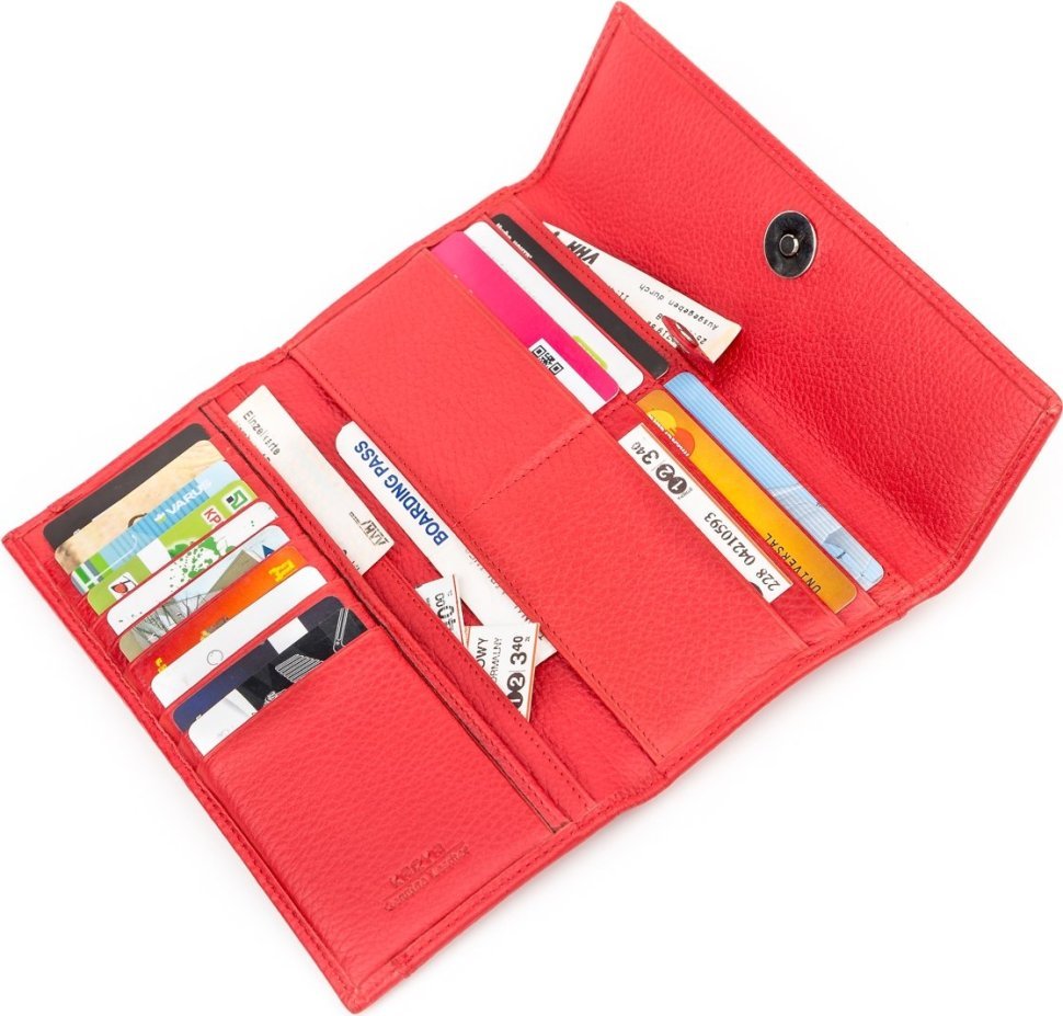 Добротный женский кошелек из натуральной кожи флотар красного цвета с клапаном KARYA (2417161) фото №4 Добротный женский кошелек из натуральной кожи флотар красного цвета с клапаном KARYA (2417161) modnotak фото №4