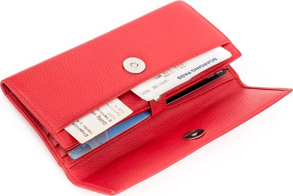 Добротный женский кошелек из натуральной кожи флотар красного цвета с клапаном KARYA (2417161) фото №5 Добротный женский кошелек из натуральной кожи флотар красного цвета с клапаном KARYA (2417161) modnotak фото №5