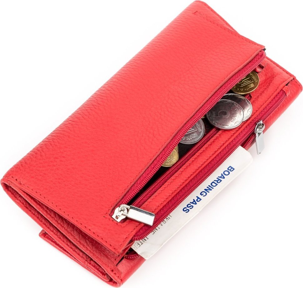 Добротний жіночий гаманець із натуральної шкіри флотар червоного кольору з клапаном KARYA (2417161)