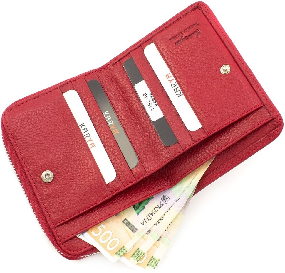 Зручний гаманець червоного кольору з натуральної шкіри флотар KARYA (1152-46)