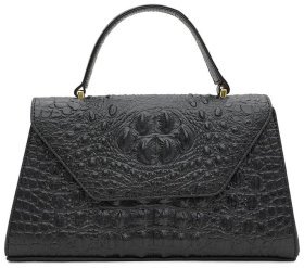 Cумка трапеция с тиснением под крокодила Borsa Leather 94678 черного цвета