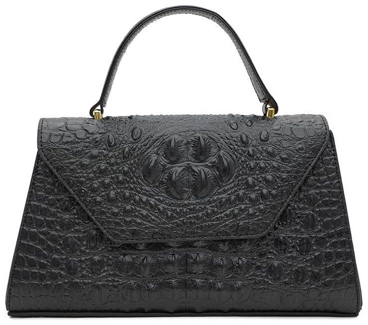 Cумка трапеция с тиснением под крокодила Borsa Leather 94678 черного цвета modnotak фото №1