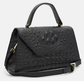 Cумка трапеция с тиснением под крокодила Borsa Leather 94678 черного цвета