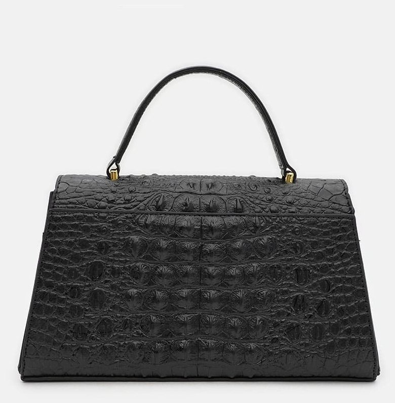 Cумка трапеция с тиснением под крокодила Borsa Leather 94678 черного цвета modnotak фото №3