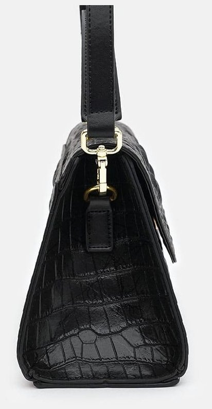 Cумка трапеция с тиснением под крокодила Borsa Leather 94678 черного цвета modnotak фото №4