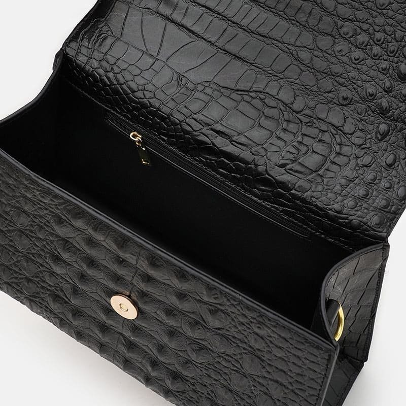 Cумка трапеция с тиснением под крокодила Borsa Leather 94678 черного цвета modnotak фото №5