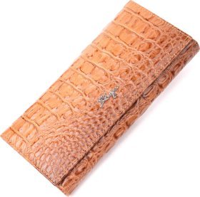 Жіночий гаманець помаранчевого кольору з натуральної шкіри з тисненням під крокодила KARYA (2421164)