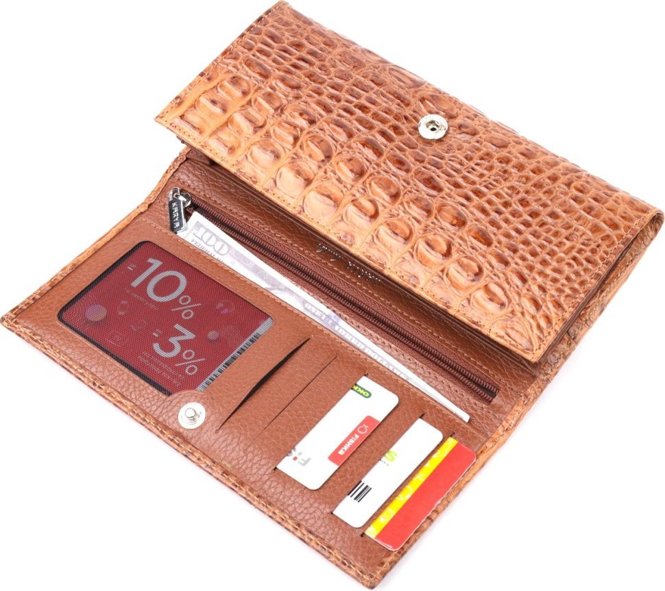 Жіночий гаманець помаранчевого кольору з натуральної шкіри з тисненням під крокодила KARYA (2421164)