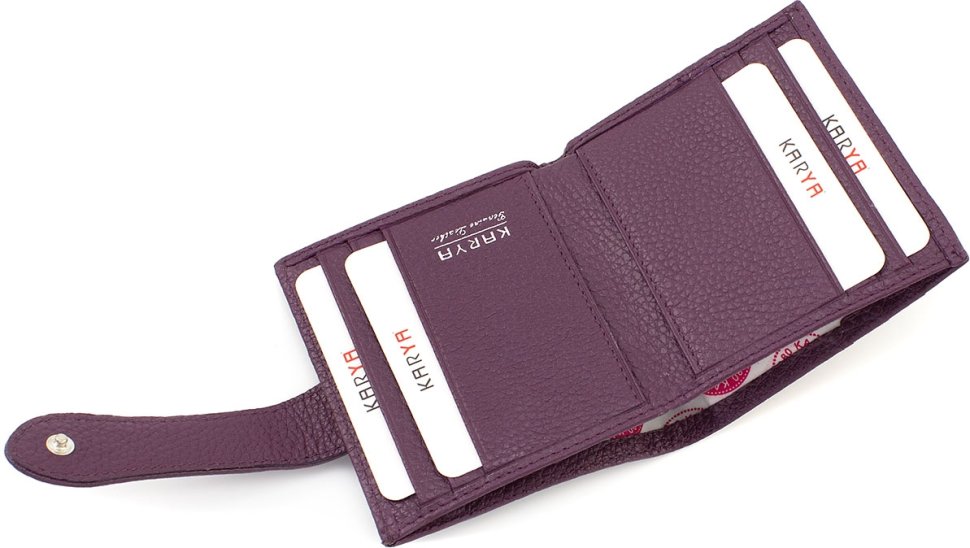 Шкіряний жіночий гаманець фіолетового кольору з фіксацією на кнопку KARYA (21045)