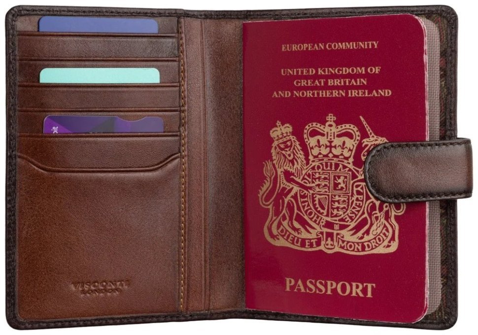 Обложка для документов из натуральной кожи на кнопке Visconti AT74 коричневого цвета 95478 фото №4 Обложка для документов из натуральной кожи на кнопке Visconti AT74 коричневого цвета 95478 modnotak фото №4