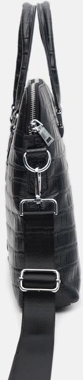 Чоловіча шкіряна сумка під ноутбук в чорному кольорі з фактурою під рептилію Keizer (19283)