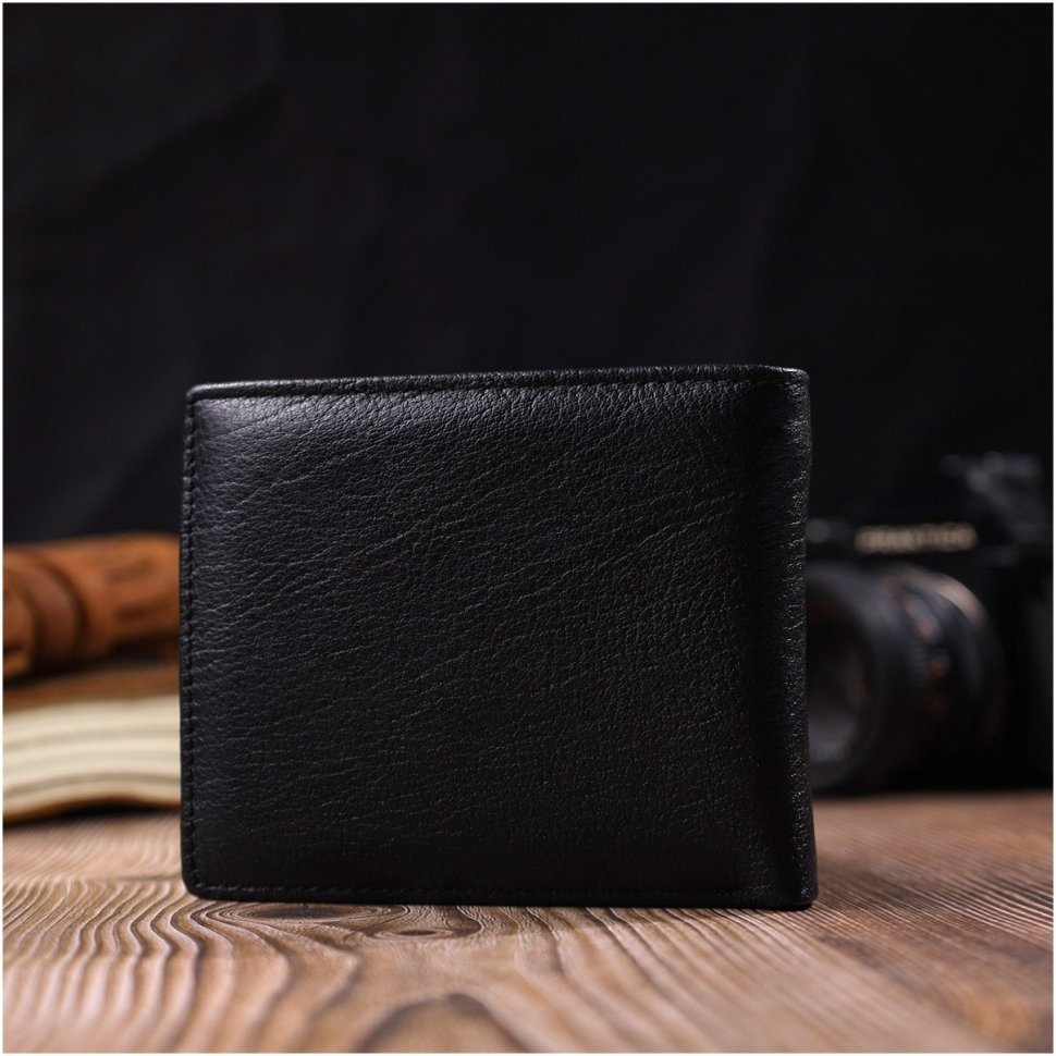 Черное мужское портмоне из натуральной кожи без застежки Vintage (2414516)