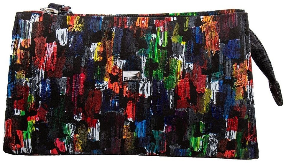 Стильная кожаная косметичка с ремешком на кисть Desisan 107278 с разноцветными мазками modnotak фото №1