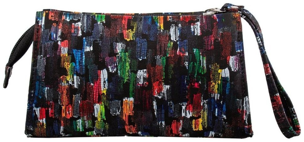 Стильная кожаная косметичка с ремешком на кисть Desisan 107278 с разноцветными мазками modnotak фото №2