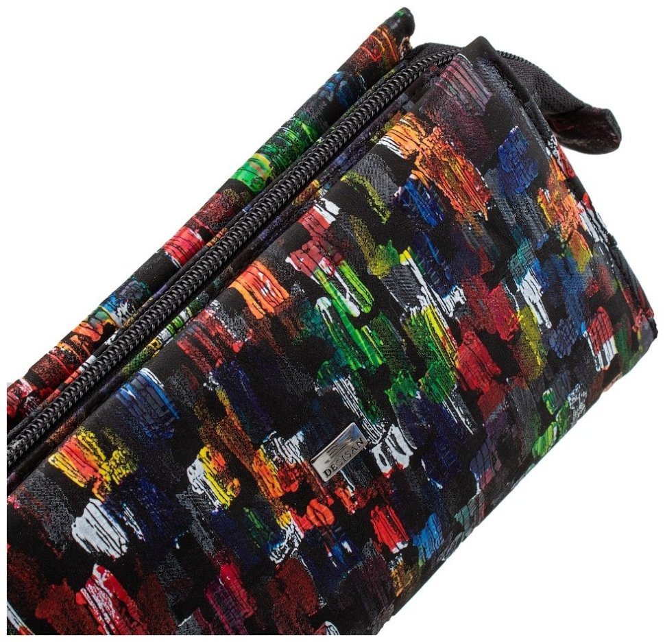 Стильная кожаная косметичка с ремешком на кисть Desisan 107278 с разноцветными мазками modnotak фото №4