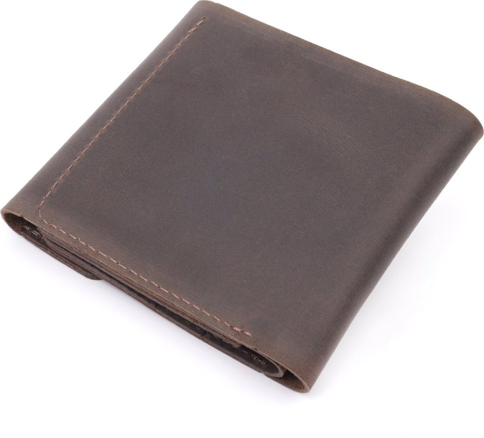 Чоловічий шкіряний вінтажний портмоне коричневого кольору з кишенею для монет Shvigel (2416613)