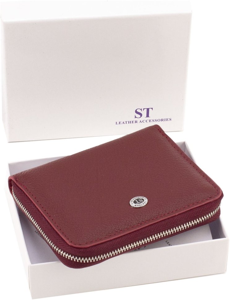 Кожаный женский кошелек бордового цвета на молнии ST Leather 1767278