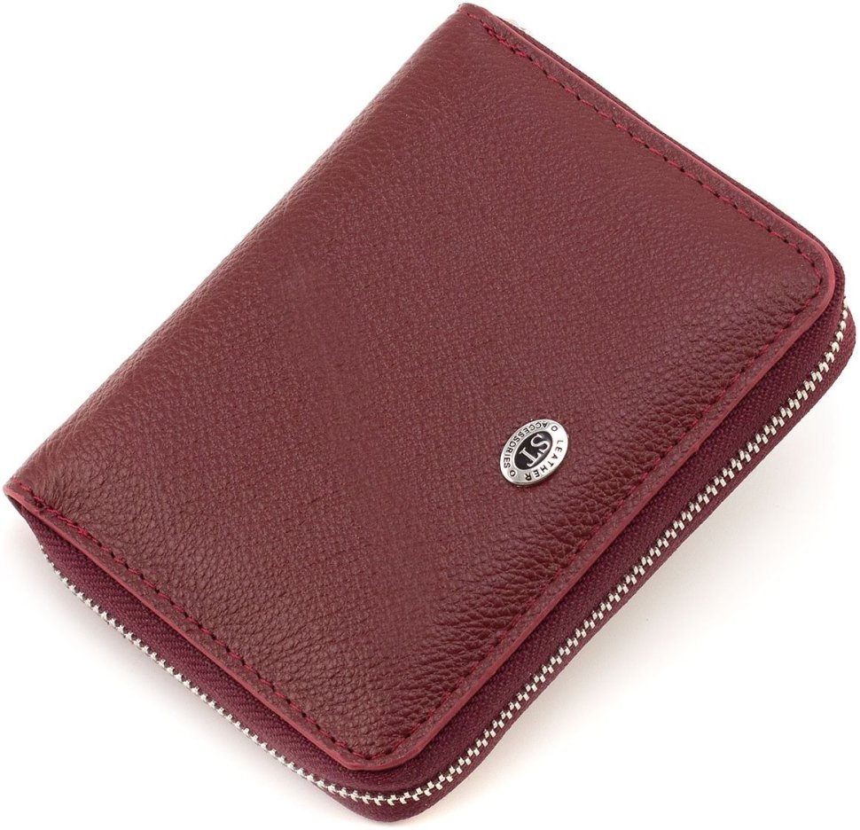 Шкіряний жіночий гаманець бордового кольору на блискавці ST Leather 1767278