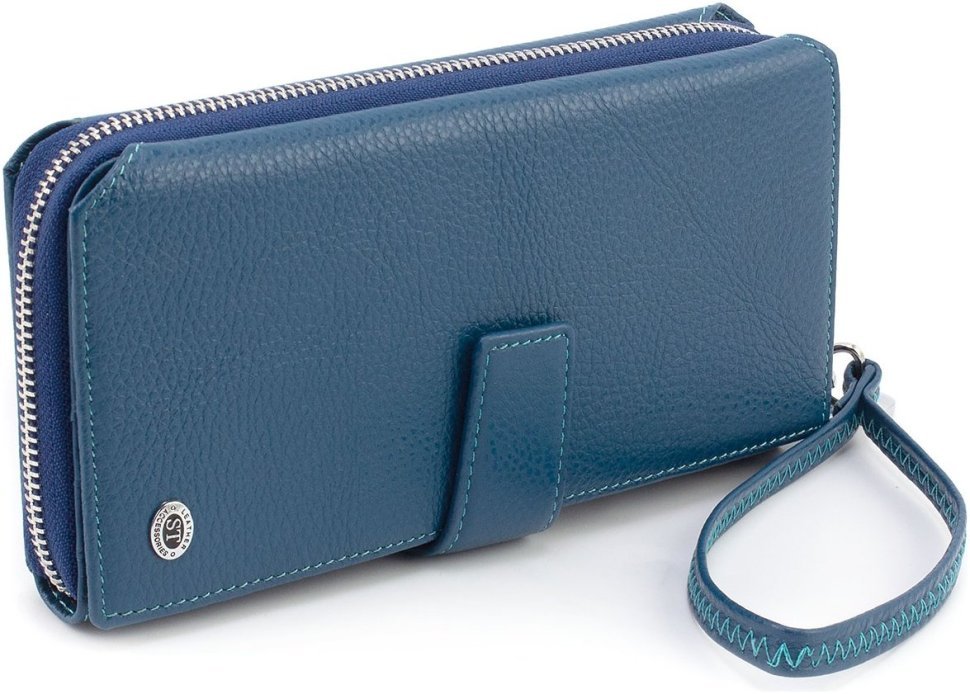 Большой женский кошелек-клатч синего цвета из натуральной кожи ST Leather 1767378