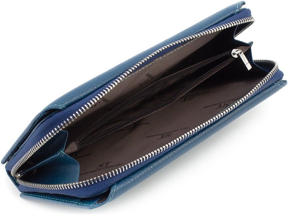 Великий жіночий гаманець-клатч синього кольору із натуральної шкіри ST Leather 1767378