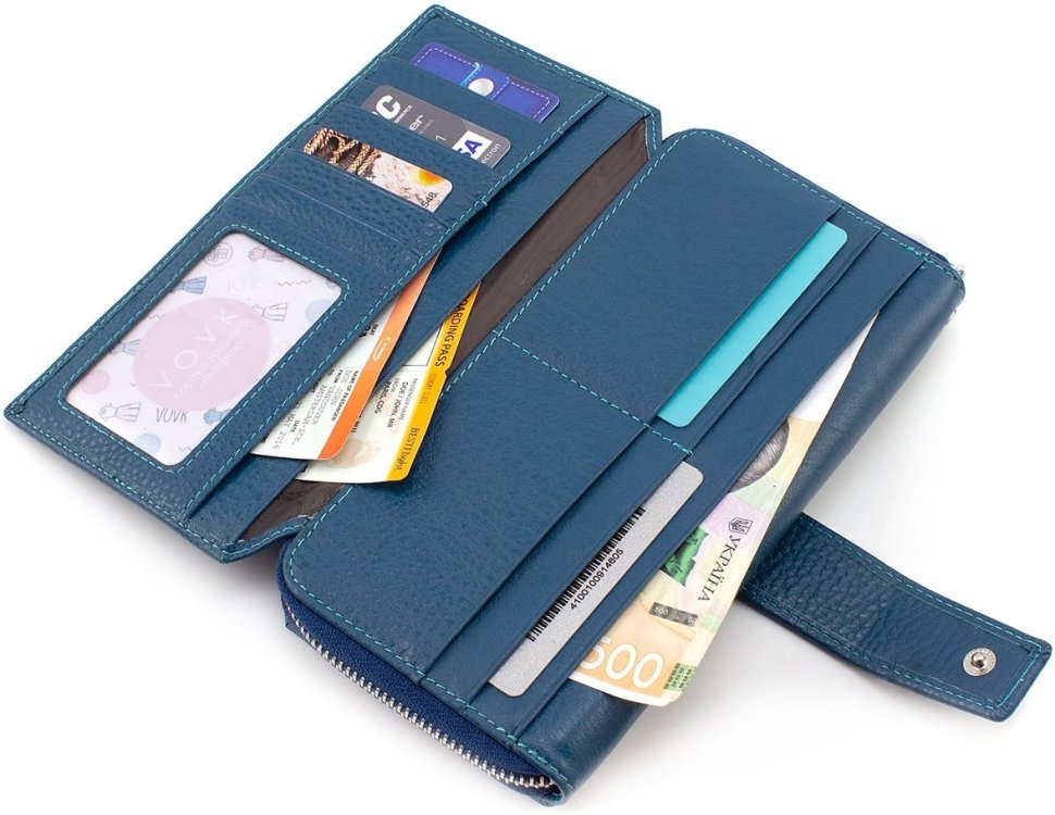 Великий жіночий гаманець-клатч синього кольору із натуральної шкіри ST Leather 1767378