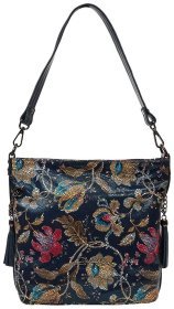Шкіряна жіноча сумка на кожен день з квітковим візерунком через плече Desisan 107678 синього кольору