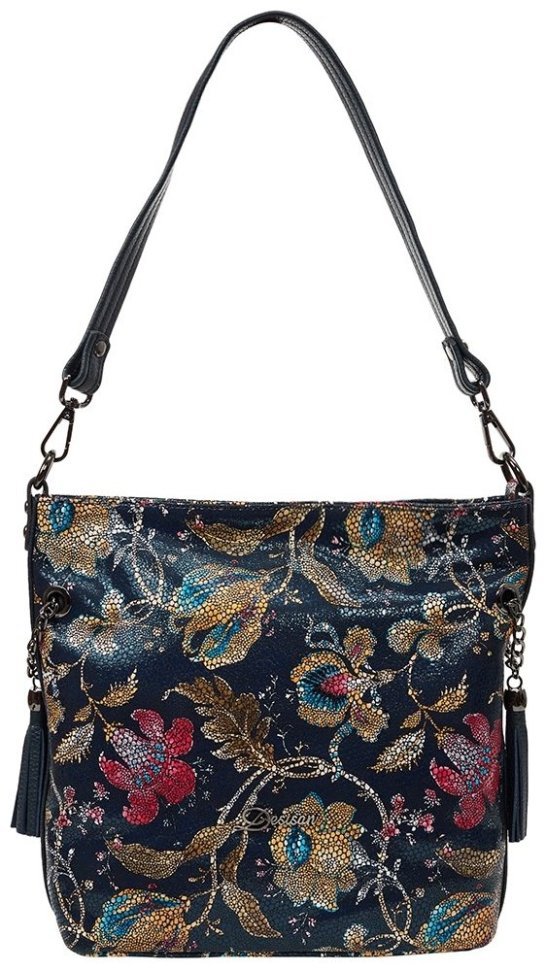 Кожаная женская сумка на каждый день с цветочным узором через плечо Desisan 107678 синего цвета modnotak фото №1