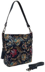Шкіряна жіноча сумка на кожен день з квітковим візерунком через плече Desisan 107678 синього кольору