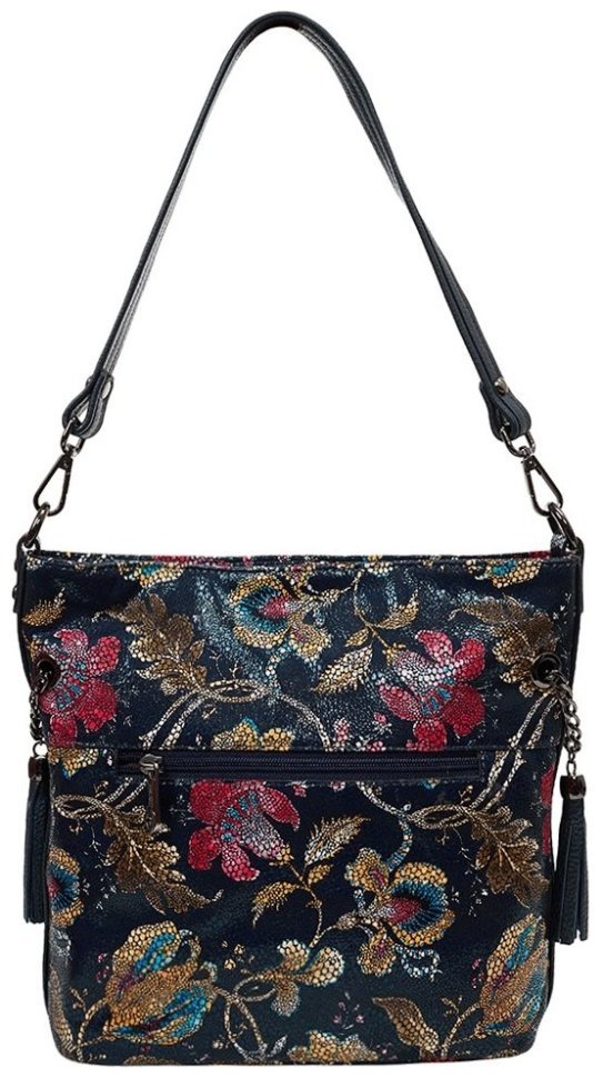 Кожаная женская сумка на каждый день с цветочным узором через плечо Desisan 107678 синего цвета modnotak фото №4