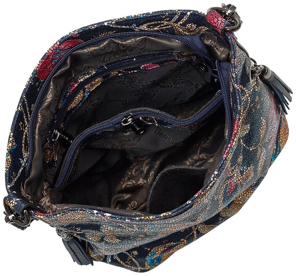 Кожаная женская сумка на каждый день с цветочным узором через плечо Desisan 107678 синего цвета modnotak фото №6