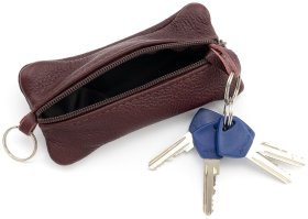 Большая ключница из натуральной кожи с двумя отделениями Leather Collection 97778 бордового цвета