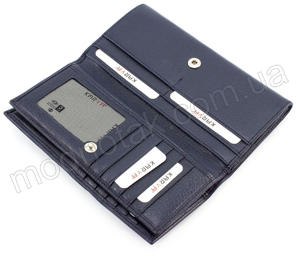 Синий кожаный кошелек с фиксацией на кнопку KARYA (1014-44)