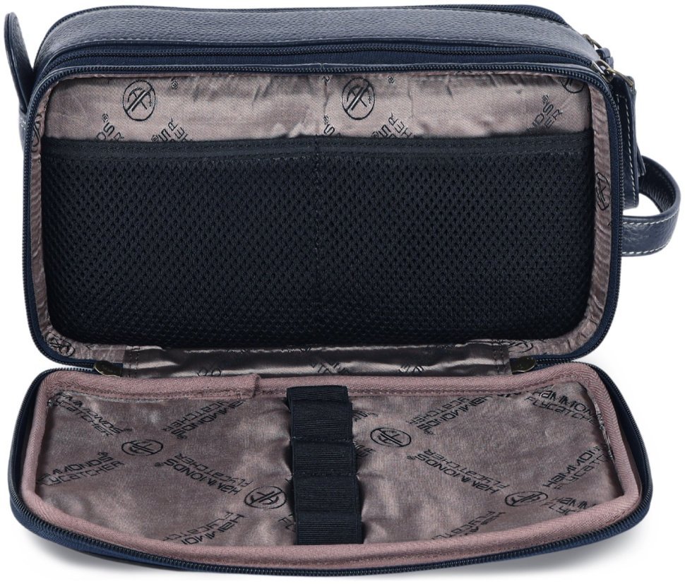 Кожаный несессер на 2 отделения с петлей на кисть Hammonds Flycatcher TC4002 синего цвета 107978 modnotak фото №3