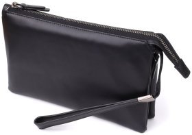 Класичний повсякденний чоловічий клатч із гладкої шкіри з ремінцем на зап’ястя Vintage 98178 чорного кольору