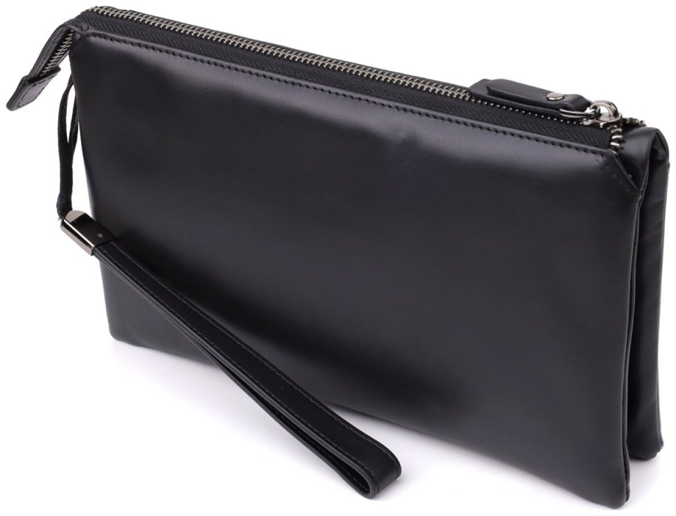 Класичний повсякденний чоловічий клатч із гладкої шкіри з ремінцем на зап’ястя Vintage 98178 чорного кольору фото №2 Класичний повсякденний чоловічий клатч із гладкої шкіри з ремінцем на зап’ястя Vintage 98178 чорного кольору modnotak фото №2