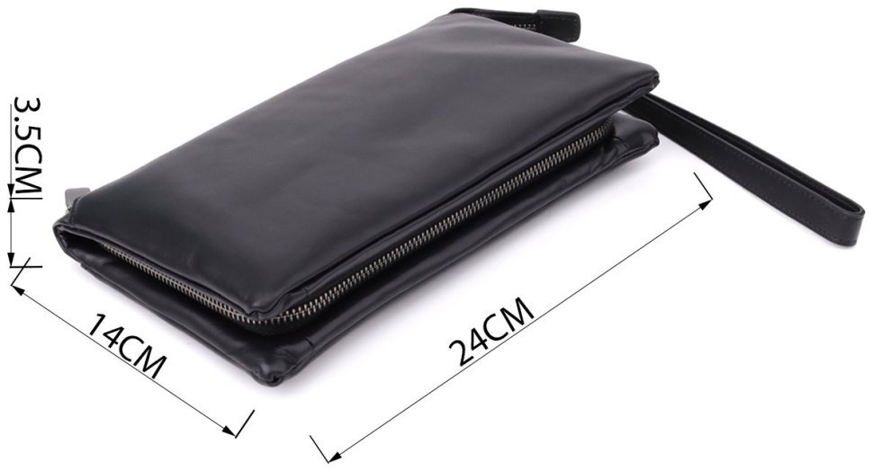 Класичний повсякденний чоловічий клатч із гладкої шкіри з ремінцем на зап’ястя Vintage 98178 чорного кольору фото №3 Класичний повсякденний чоловічий клатч із гладкої шкіри з ремінцем на зап’ястя Vintage 98178 чорного кольору modnotak фото №3