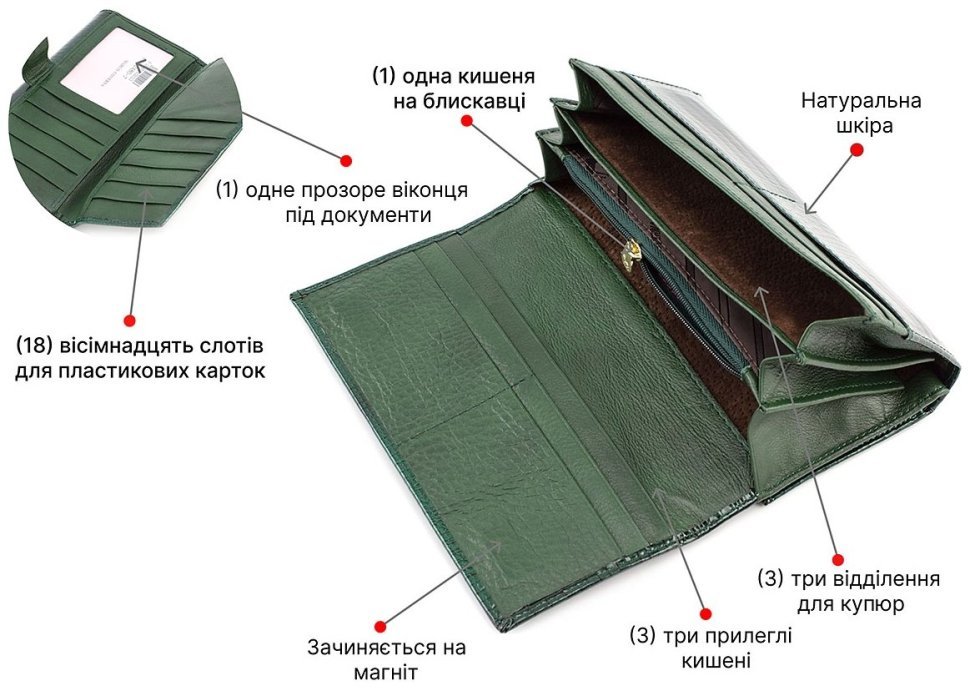 Лаковый зеленый кошелек на магнитной фиксации Marco Coverna (16629) modnotak фото №4