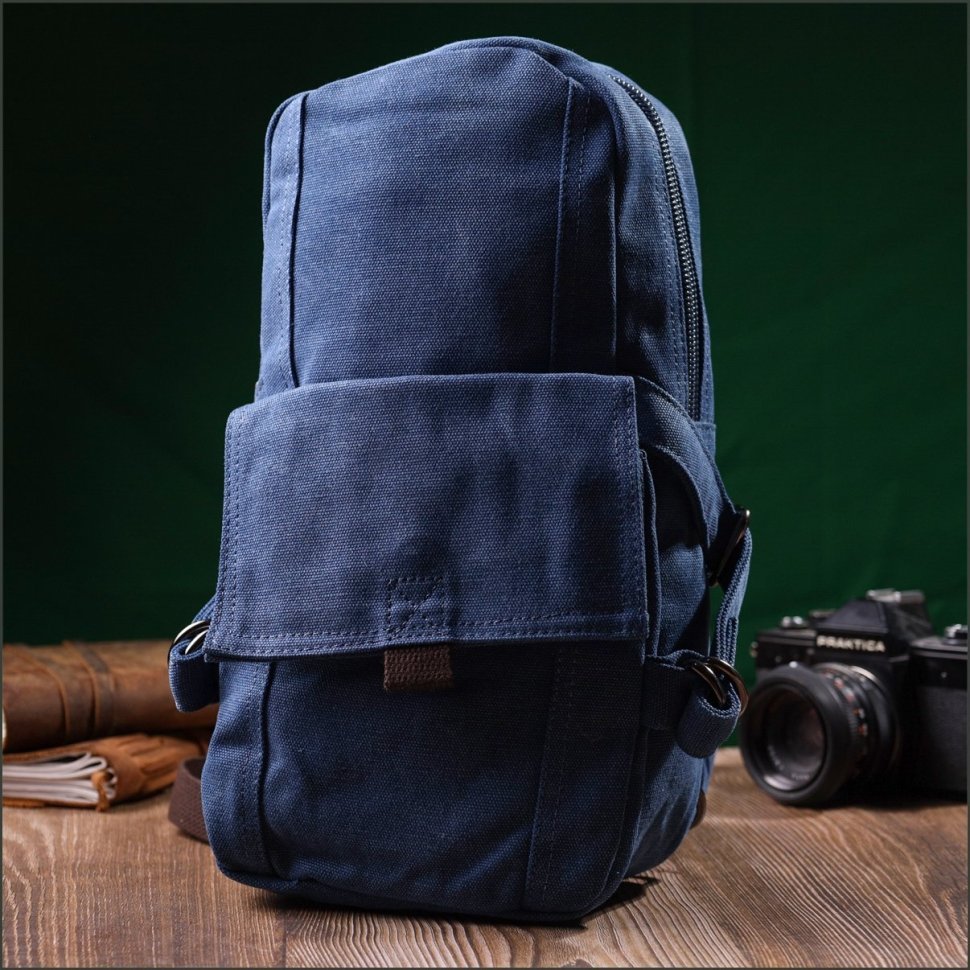 Синий мужской текстильный слинг-рюкзак в стиле милитари Vintagе 2422181