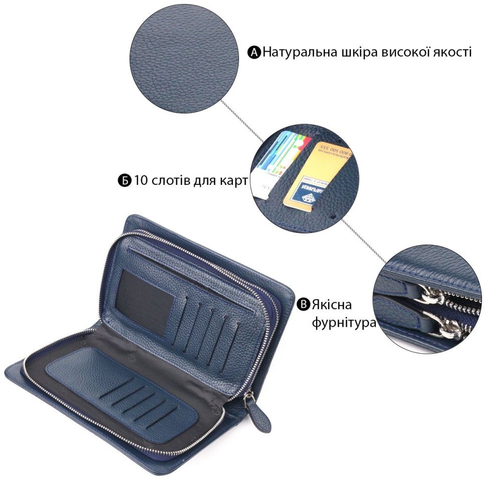 Чоловічий клатч синього кольору на два відділення з натуральної зернистої шкіри CANPELLINI (2421568) modnotak фото №12