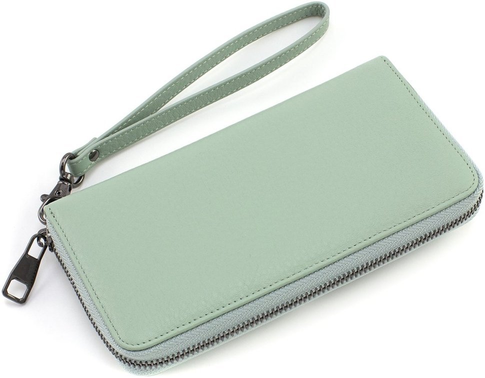 Великий жіночий шкіряний гаманець фісташкового кольору з блискавичною застібкою Marco Coverna 68678