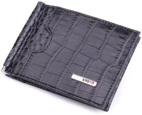 Шкіряний компактний чоловічий гаманець-затиск KARYA 2422851 Темно-сірий