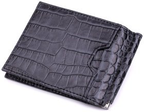 Шкіряний компактний чоловічий гаманець-затиск KARYA 2422851 Темно-сірий