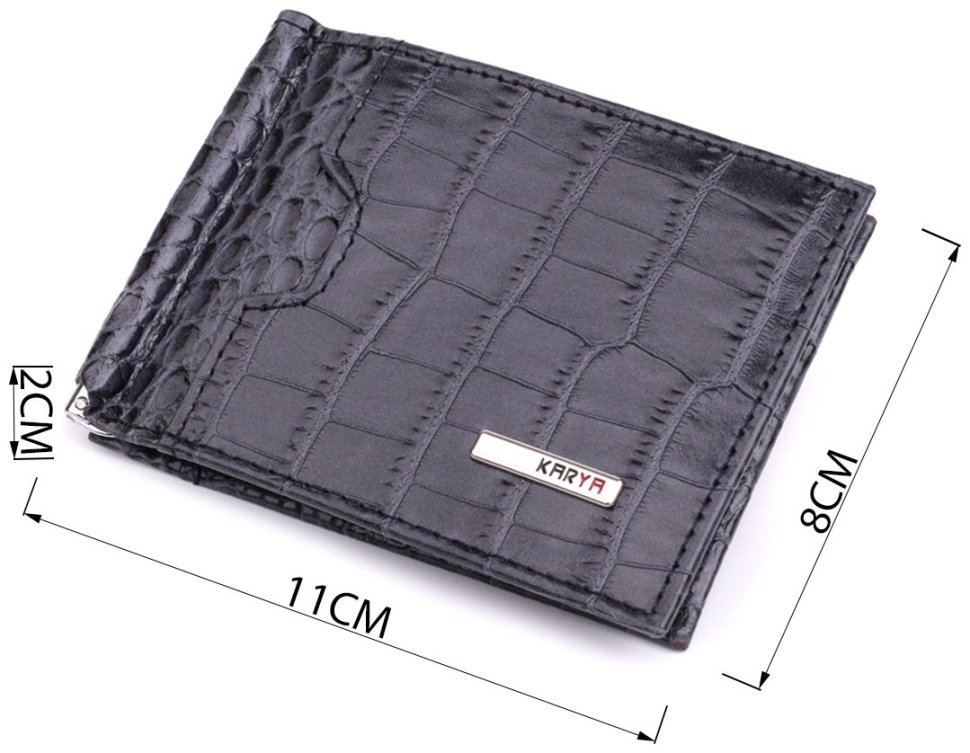 Шкіряний компактний чоловічий гаманець-затиск KARYA 2422851 Темно-сірий modnotak фото №3
