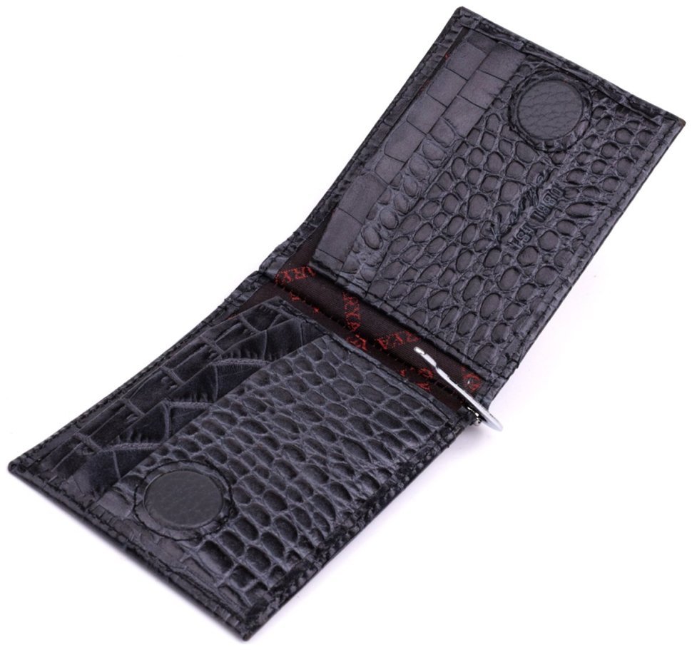 Шкіряний компактний чоловічий гаманець-затиск KARYA 2422851 Темно-сірий modnotak фото №6