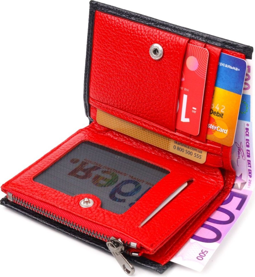 Чорно-червоний жіночий гаманець із фактурної шкіри з монетницею CANPELLINI (2421670)