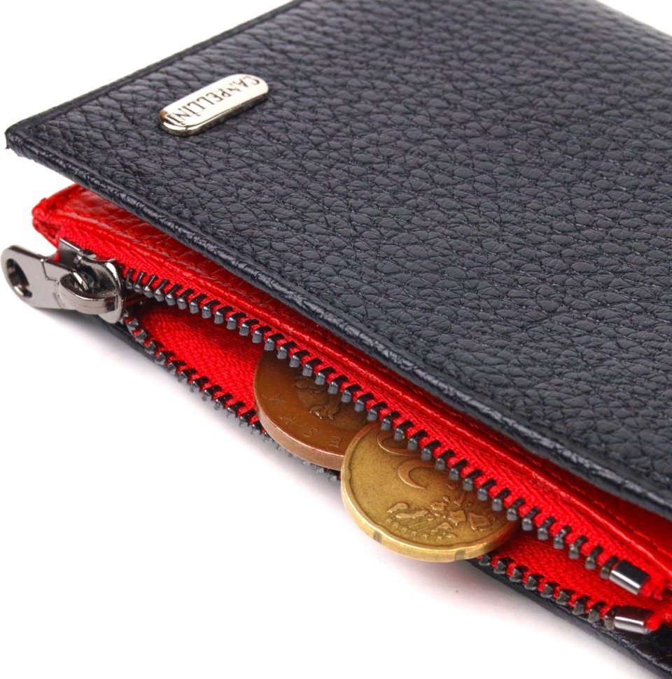Чорно-червоний жіночий гаманець із фактурної шкіри з монетницею CANPELLINI (2421670)